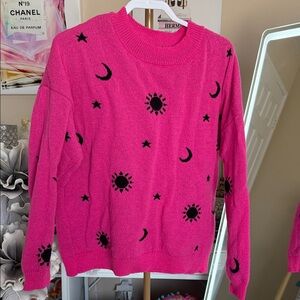 No Boundaries Fuchsia Sweater with Sun and Moon Design